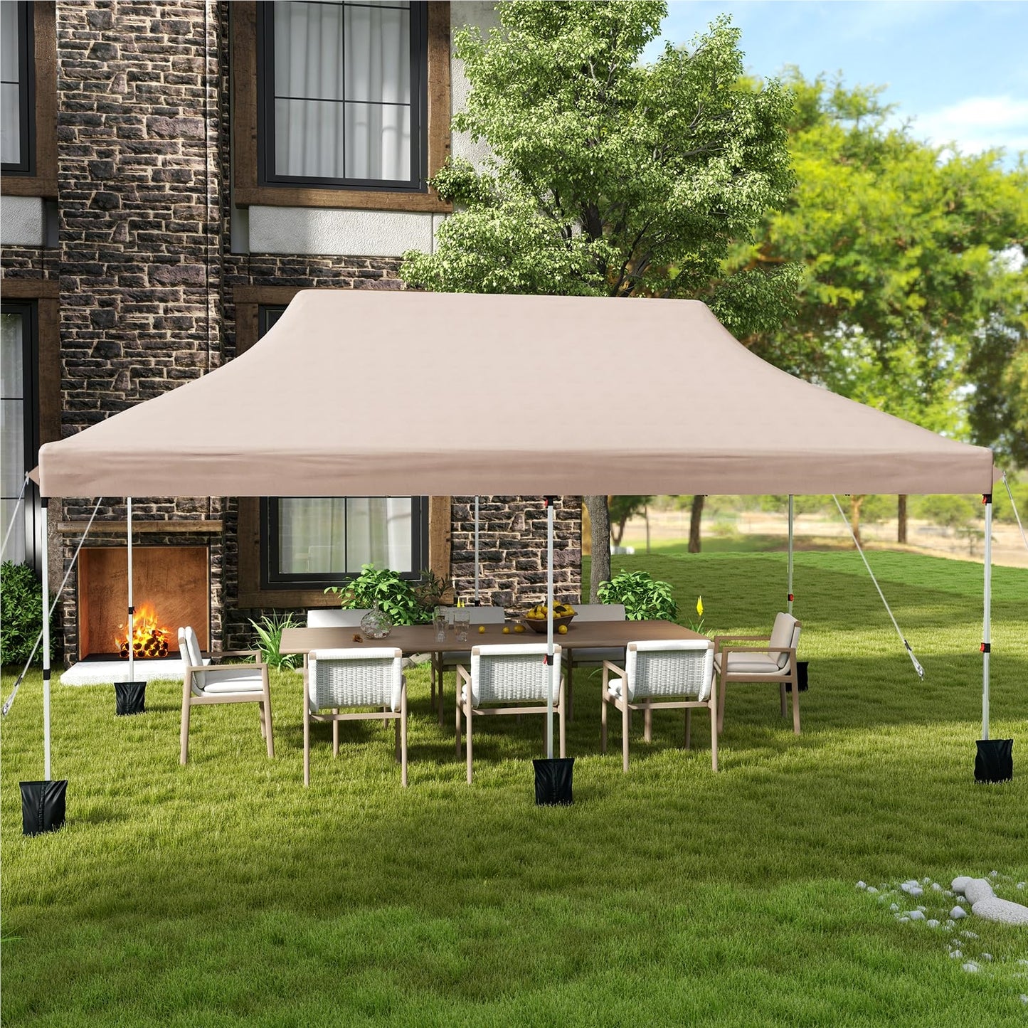 Paviljoen – Vouwtent – Partytent – Tuintent – Overkapping – 3x6m – Waterbestendig – UV Bescherming 50+ – Inklapbaar – Hoogte Verstelbaar – Beige
