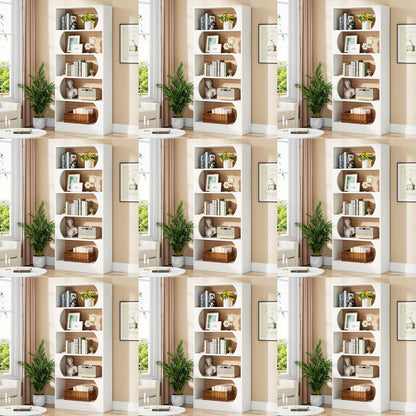 Boekenkast – Boekenrek – Opbergkast – Vakkenkast – Stellingkast – 6-Laags Wit – 180 cm Hoog – Stevig Spaanplaat – Vrijstaand Met Boogvormige Planken