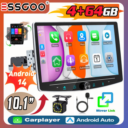 Android Autoradio – Dubbele Din Radio – Auto Stereo – Multimedia Speler – Navigatiesysteem – 10,1 Inch Draaibaar HD Touchscreen – 4GB RAM + 64GB Opslag Met Microfoon & 12LED Achteruitrijcamera