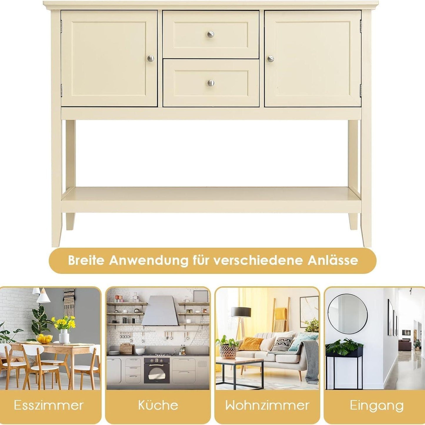 Opbergkast – Dressoir – Buffetkast – Sidetable – Kast – Hout – Grijs – 2 Lades – Stevig MDF Met Dennenhouten Poten