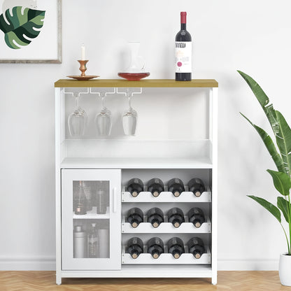 Wijnkast – Wijnrek – Wijnbar – Buffetkast – Vrijstaande Kast – Rustiek Bruin – 3 Niveaus – Glazenhouder Met Mesh Deur