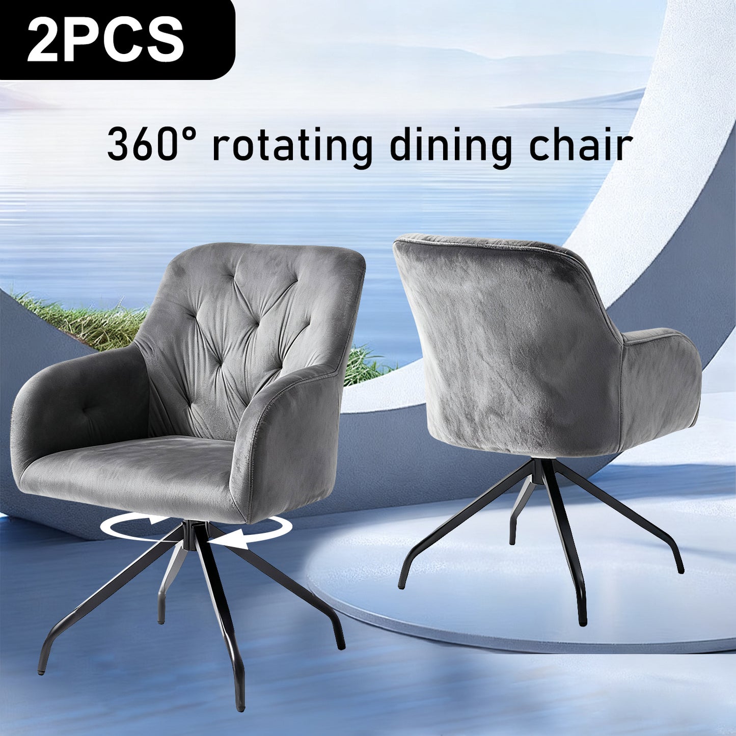 Eetkamerstoelen – Stoelen – Kuipstoelen – Keukenstoelen – Accentstoelen – Fluwelen Bekleding – Met Armleuningen en Metalen Poten – Set van 2