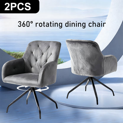 Eetkamerstoelen – Stoelen – Kuipstoelen – Keukenstoelen – Accentstoelen – Fluwelen Bekleding – Met Armleuningen en Metalen Poten – Set van 2