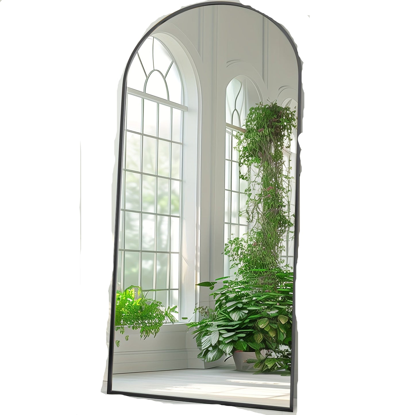 Vloerspiegel – Staande Spiegel – Grote Spiegel – Volledige Lengte Spiegel – Gebogen Spiegel – 179 cm x 65 cm – Zwart-Gouden Metalen Frame – Vrijstaand Model