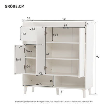 Opbergkast – Ladenkast – Opbergmeubel – Schoenenkast – Kast Wit – Verstelbare Planken – Duurzaam Bamboe – Compact Design 99x90x35 cm