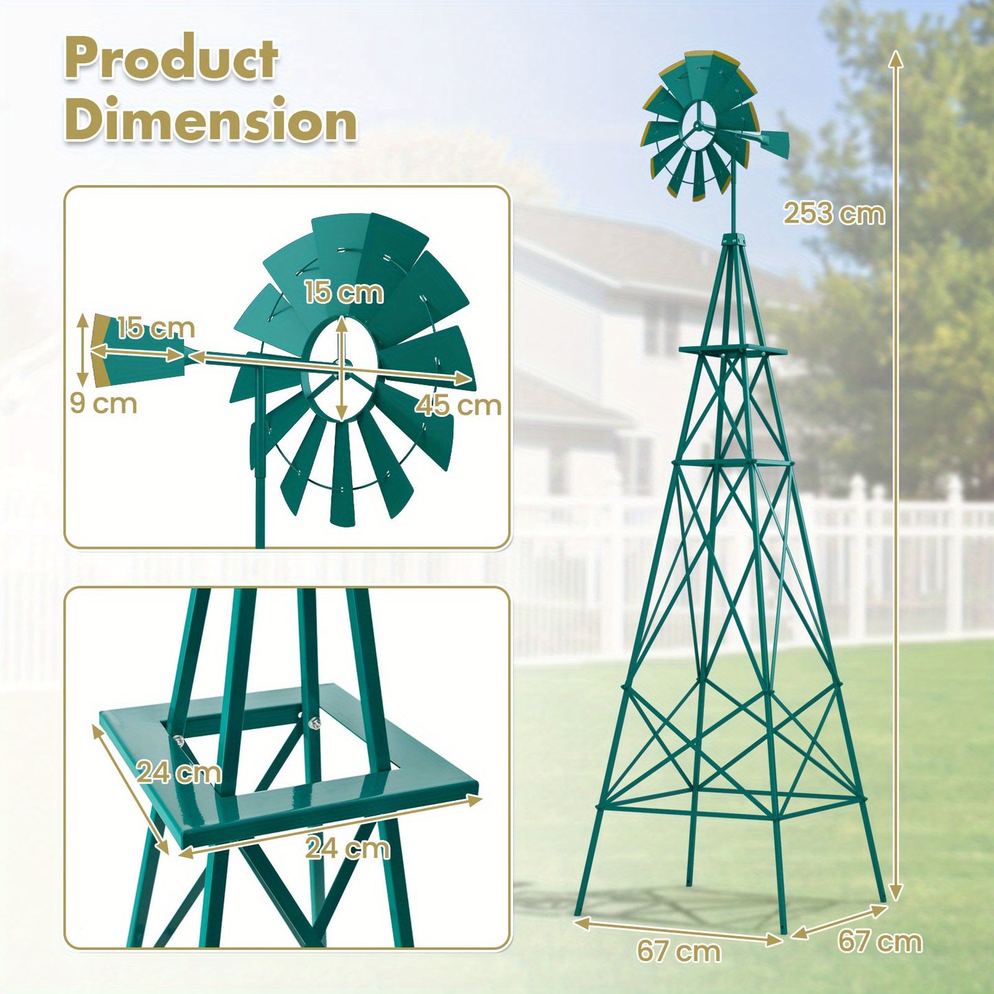Windwijzer – Weerhaan – Tuinsteker – Windmolen – Windvaan – Groen Gepoedercoat Metaal – 253 cm Hoog – Windrichting En Snelheid Indicator