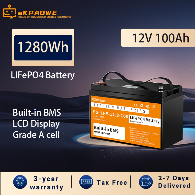 LiFePO4 Battery 12V 100Ah 1280Wh Lithium iron phosphate battery Pack Built-in 100A BMS Home Energy Storage/ Outdoor Power Supply reliable quality Lithium Iron Phosphate Battery Fast delivery