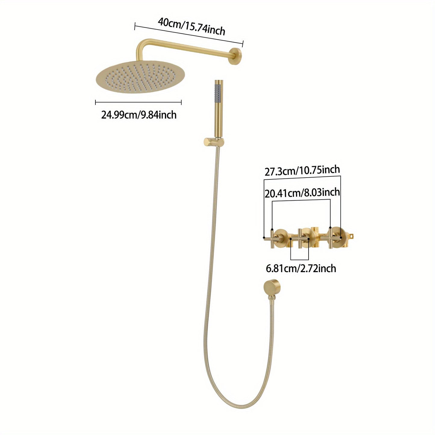 Large Wall-Mounted Rainfall Shower System & Handheld Spray - Stainless Steel Round Shower Head with Hose, Compatible for Bathrooms, Modern Spa Shower Kit (Wall Mounted, NPT 1/2")