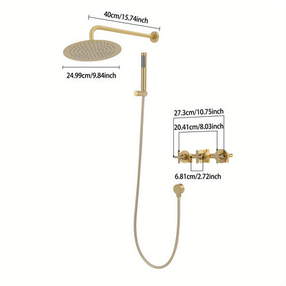 Large Wall-Mounted Rainfall Shower System & Handheld Spray - Stainless Steel Round Shower Head with Hose, Compatible for Bathrooms, Modern Spa Shower Kit (Wall Mounted, NPT 1/2")