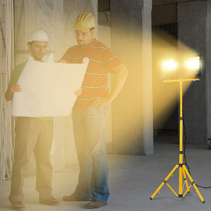 LED Construction Spotlight 200W Spotlight Floodlight Warm White with Tripod Outdoor Spotlight Work Light Construction Spotlight Floodlight Spotlight for Workshop, Construction Site, Garage