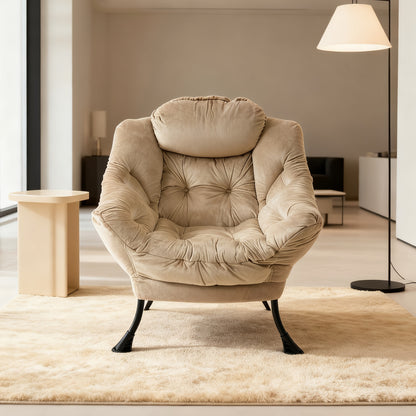 Fauteuil Met Voetenbank – Relaxstoel – Loungestoel – Tv Stoel – Wingchair – Khaki Bruin – Bamboe En Katoen – Met Zijzak