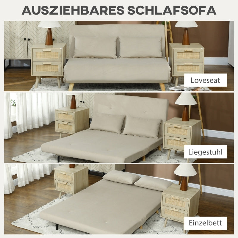 Slaapbank – Bedbank – Schommelbank – Zithoek – Loungestoel – Beige – 6-standen Verstelbare Rugleuning – Velvetlook Bekleding