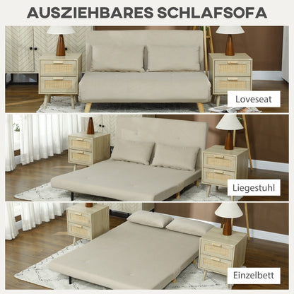 Slaapbank – Bedbank – Schommelbank – Zithoek – Loungestoel – Beige – 6-standen Verstelbare Rugleuning – Velvetlook Bekleding