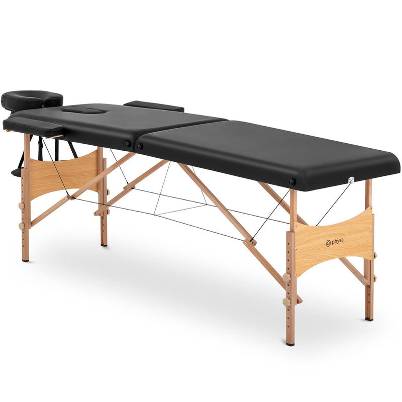 Folding Wide Massage Bed with Wooden Frame VANNES BLACK - Black