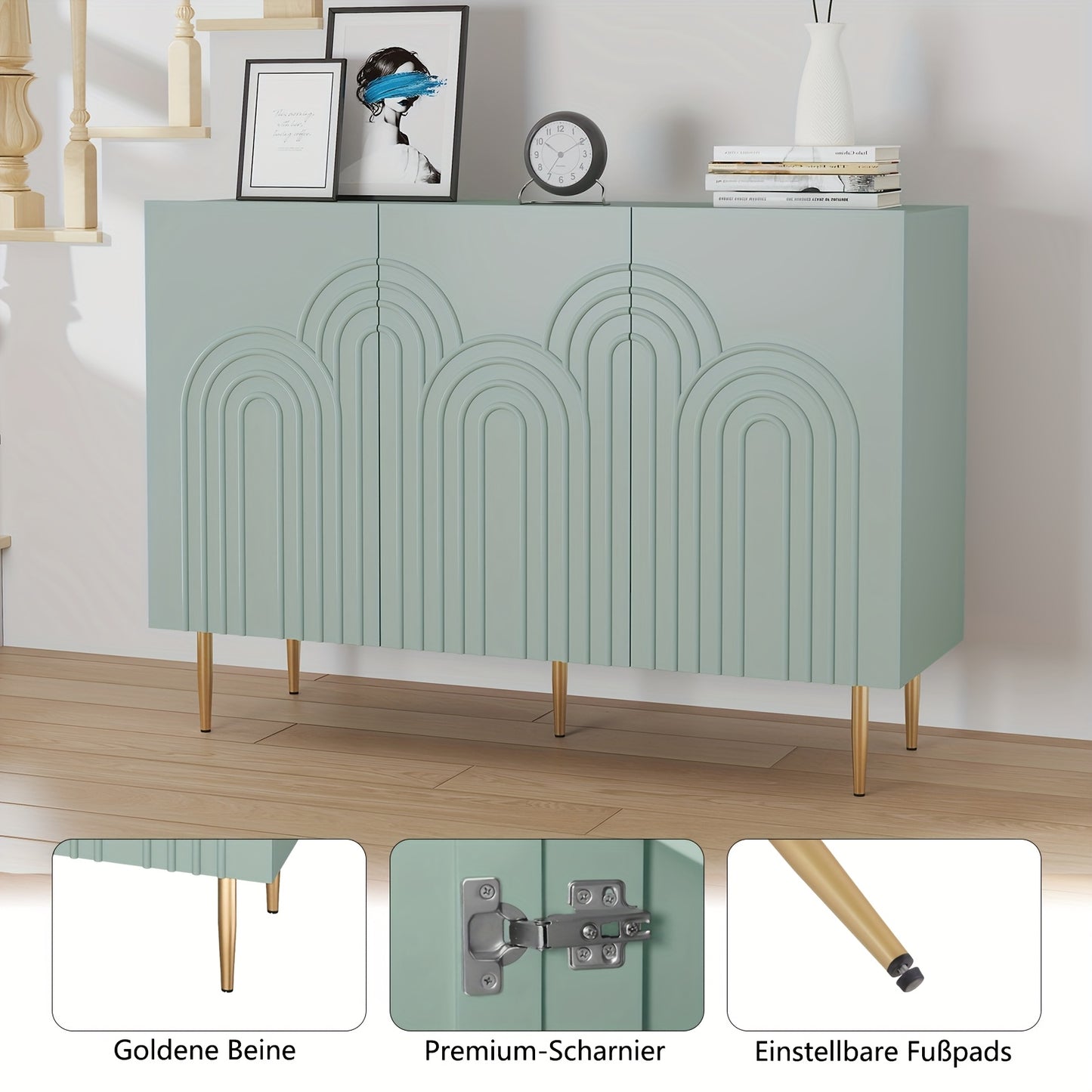 47-inch Modern Accent Cabinet with 3-Door Storage - Freestanding Buffet Credenza Sideboard, & MDF, Elegant Entryway, Dining Room, Living Room Furniture Cabinet (Assembly Required) - Contemporary Wood Cabinet for