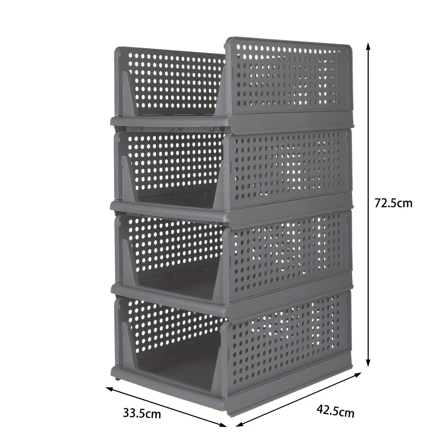 Opbergmanden – Opbergboxen – Opbergbakken – Opbergkisten – Opbergdozen – Stapelbaar en Vouwbaar – Kunststof 33,5x43x18 cm – Set van 4 – Grijs