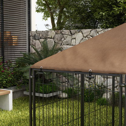 Hondenkennel – Hondenhok – Hondenren – Buitenkennel – Hondenverblijf – Stevig Stalen Frame – Weerbestendig Oxford Dak – Voederdeur Met Bakjes – Ruim 211x141x151 cm – Chestnut