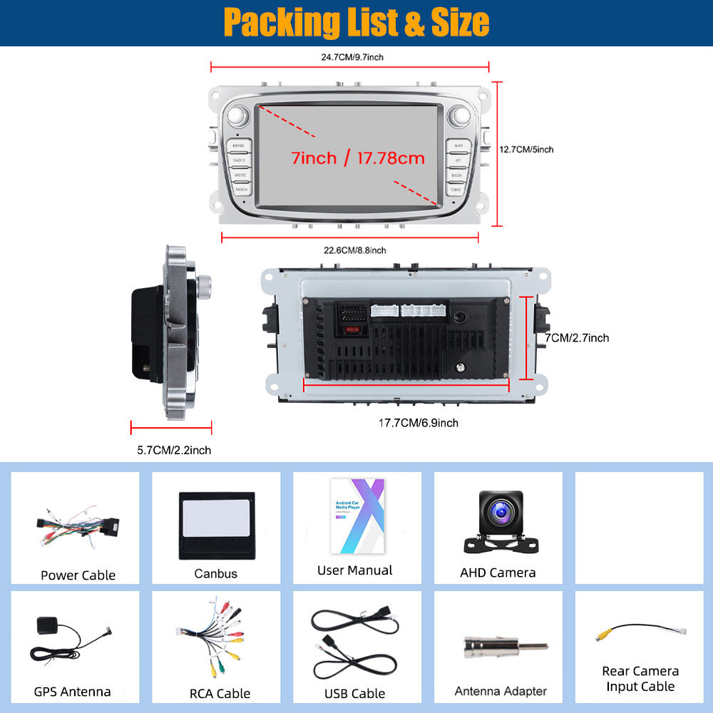 Android 15 Autoradio – Multimedia Radio – Car Stereo – Navigatiesysteem – Touchscreen Radio – 7-inch HD Scherm – Inclusief AHD Achteruitrijcamera – Wireless CarPlay & Android Auto