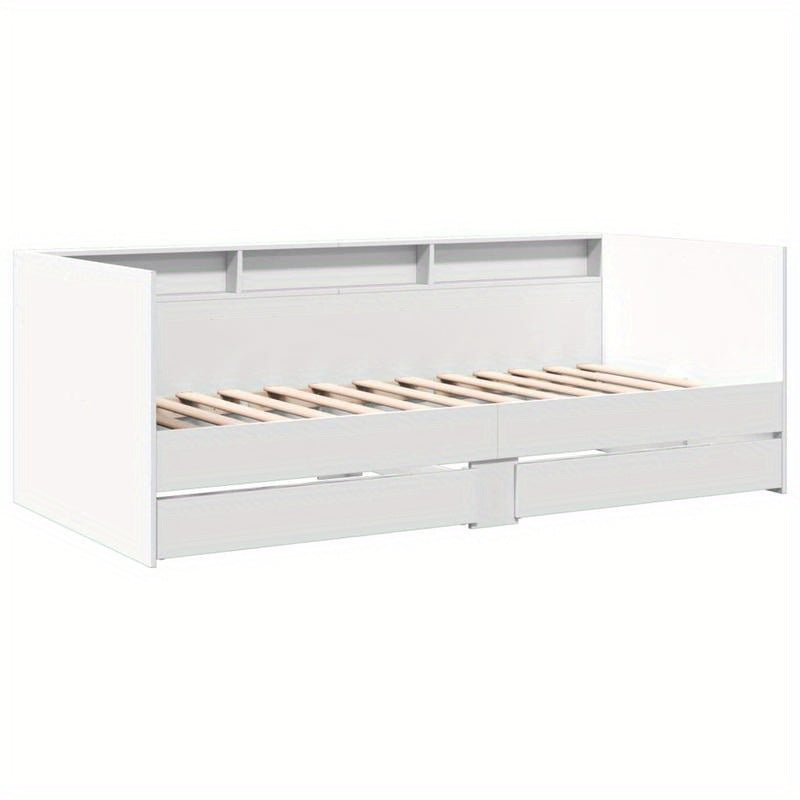 Bedbank – Daybed – Slaapbank – Logeerbed – Bedlade – Wit – 75x190 cm – Hout – Ruimtebesparend Met Ladeopbergruimte