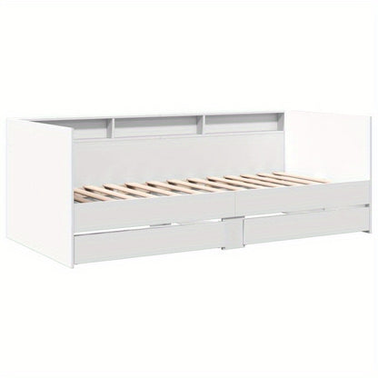 Bedbank – Daybed – Slaapbank – Logeerbed – Bedlade – Wit – 75x190 cm – Hout – Ruimtebesparend Met Ladeopbergruimte