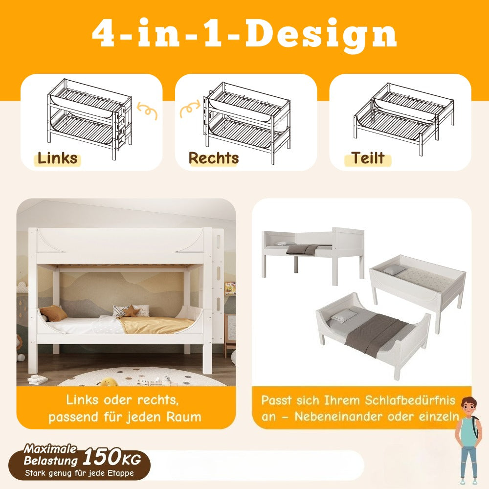 Hoogslaper – Stapelbed – Kinderbed – Eenpersoonsbed – Mezzaninebed – Wit – 90x200 cm – Stevige Metalen Constructie – Ruimtebesparend & Multifunctioneel