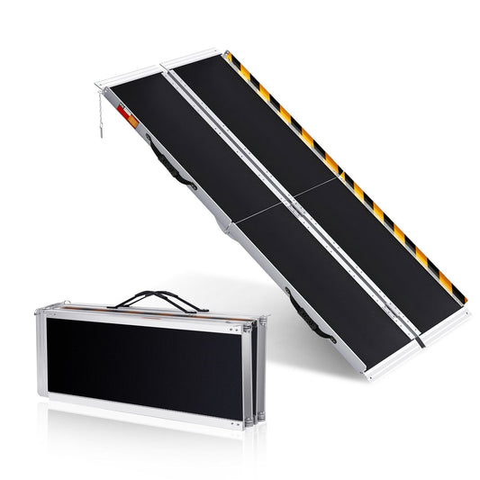 Draagbare Oprijplaat – Rolstoel Oprijplaat – Toegangshelling – Mobiliteitshelling – Oprijbrug – Aluminium Frame – Anti-Slip Zwart Leer – 182,88 cm Lang – Lichtgewicht & Stevig