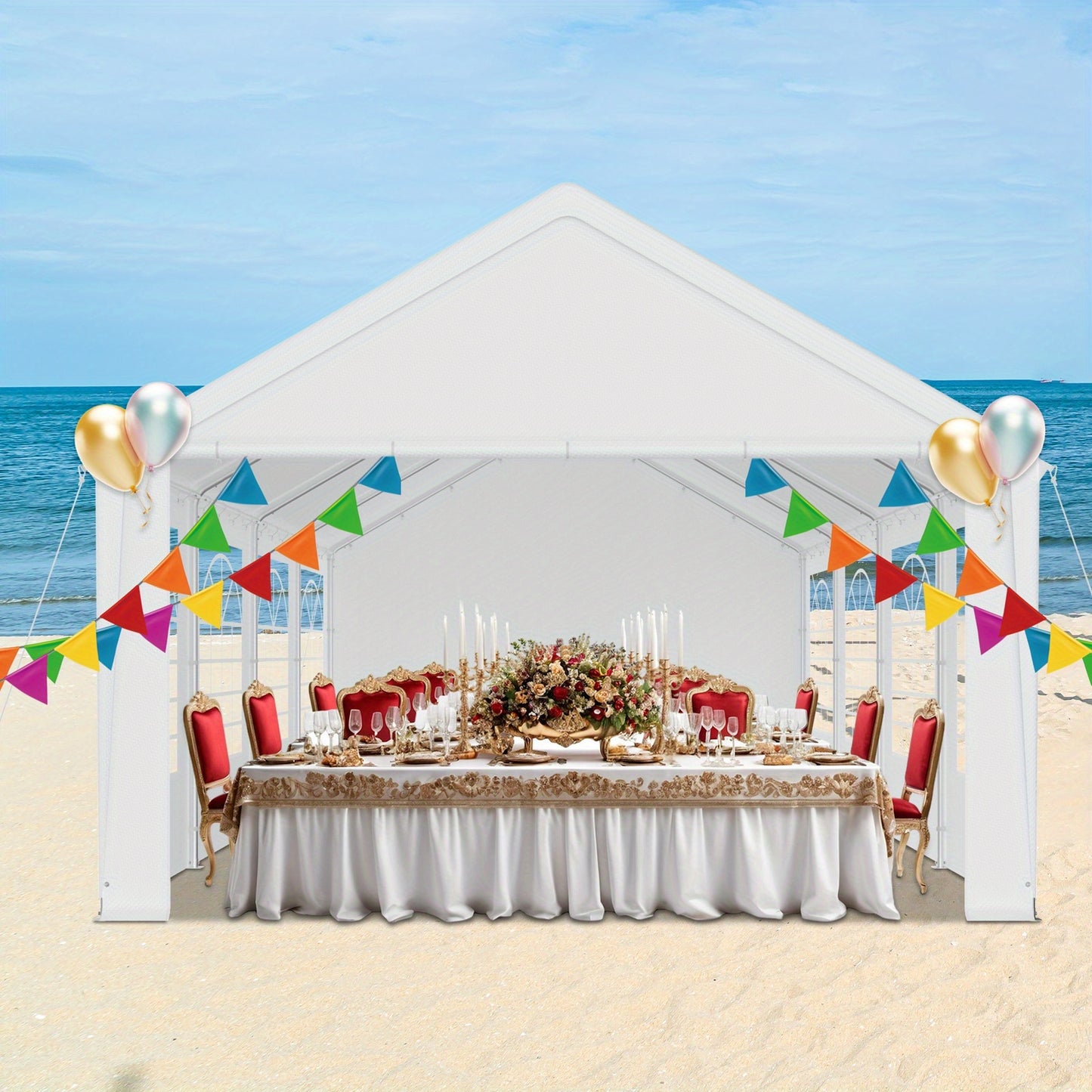 4x8m Large White Outdoor Party Tent with PE Roof & Side Panels/Windows - Heavy-Duty Galvanized Frame Wedding/Garden Event Canopy, -Free Assembly, Semi-Permanent Event Suitable for Weddings, Parties, BBQs