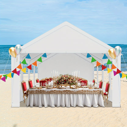 4x8m Large White Outdoor Party Tent with PE Roof & Side Panels/Windows - Heavy-Duty Galvanized Frame Wedding/Garden Event Canopy, -Free Assembly, Semi-Permanent Event Suitable for Weddings, Parties, BBQs