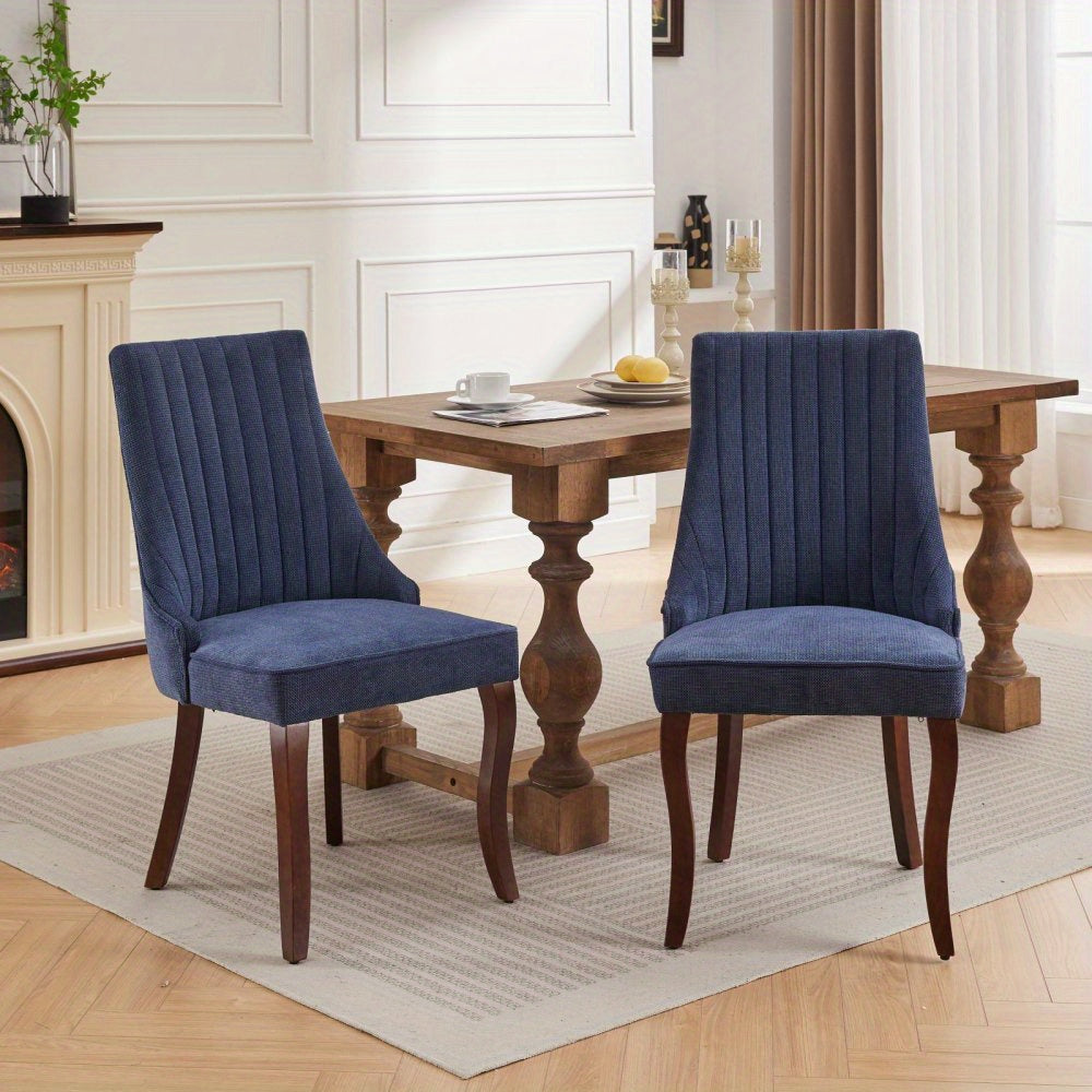 Eetkamerstoel – Stoel – Kuipstoel – Zithoekstoel – Meubel – Donkerblauw Chenille Stoffen Bekleding – Massief Houten Poten – Verstelbare Hoogte – 127 KG Draagvermogen – Hoog Comfort – Moderne Stijl
