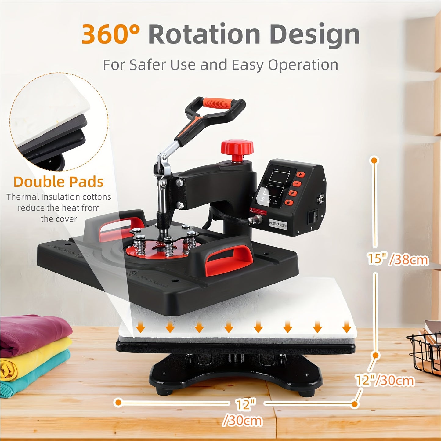 Transferpers – Hittepers – Heat Press – Warmte Persmachine – Drukpers – 38x30 cm Persplaat – 360° Swing Away Mechanisme – Digitale Temperatuur- en Timerregeling