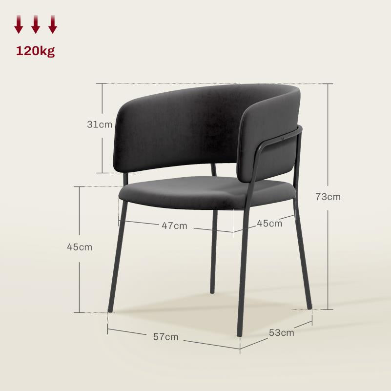 Velvet Eetkamerstoelen – Stoelen – Zitmeubels – Eetkamerstoelen Set – Keuken Stoelen – Comfortabele Rugleuning – Stevige Stalen Poten – Grijs – Compact 57x53x73 cm