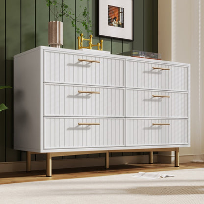 6-Laden Metaalkommode – Dressoir – Ladekast – Opbergkast – Sideboard – Wit Met Gouden Accenten – 120 cm Breedte – Zonder Montage