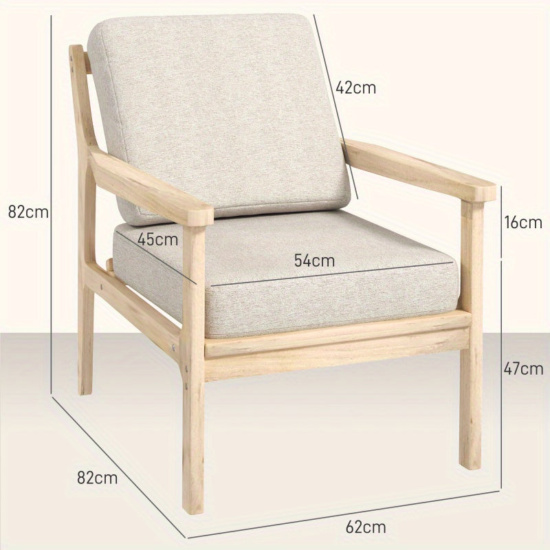 Loungestoel – Fauteuil – Relaxstoel – Leunstoel – Zithoekstoel – Beige – Hoogwaardig Schuim – Licht Houten Frame