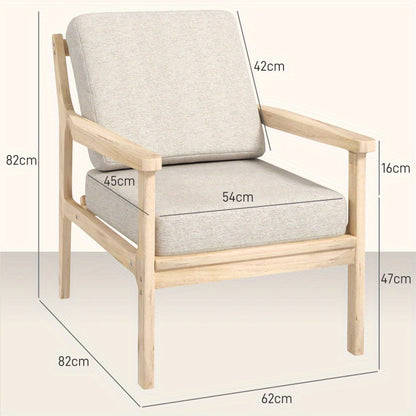 Loungestoel – Fauteuil – Relaxstoel – Zithoekstoel – Loungefauteuil – Linnen look – Afneembare Kussens – Houten Poten – Comfortabel & Stijlvol – 62x82x82 cm – Beige