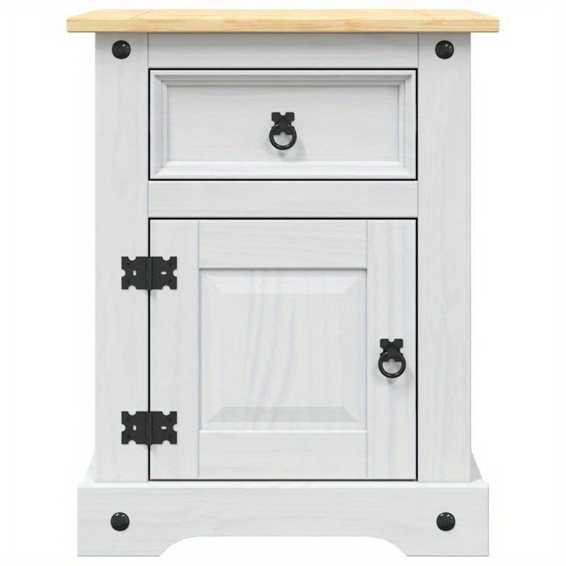 Solid Hardwood Bedside Table with 2 Drawers & Black Handles - Corona White Mexican Pine Nightstand, 68.58cm Height, 3.2 Cu Ft Storage, Easy Assembly, Portable Design for Bedroom or Living Room