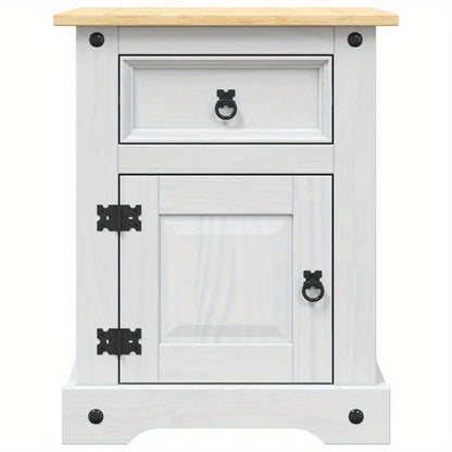 Solid Hardwood Bedside Table with 2 Drawers & Black Handles - Corona White Mexican Pine Nightstand, 68.58cm Height, 3.2 Cu Ft Storage, Easy Assembly, Portable Design for Bedroom or Living Room