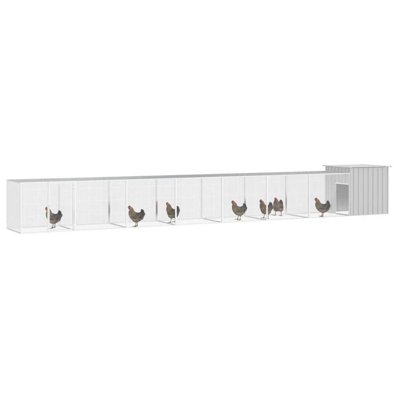 Kippenren – Kippenhok – Pluimveebehuizing – Kippenkooi – Hekwerk – Grijs – Gegalvaniseerd Staal – Extra Robuust – Ruim 700x91x100 cm