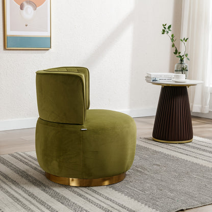 360 Degree Modern Swivel Chair Round Swivel Chair Soft Velvet Finish Comfortable Backrest Stable Structure Living Room Chair Shell Chair Suitable For Living Room Bedroom Study Room, Olive Green