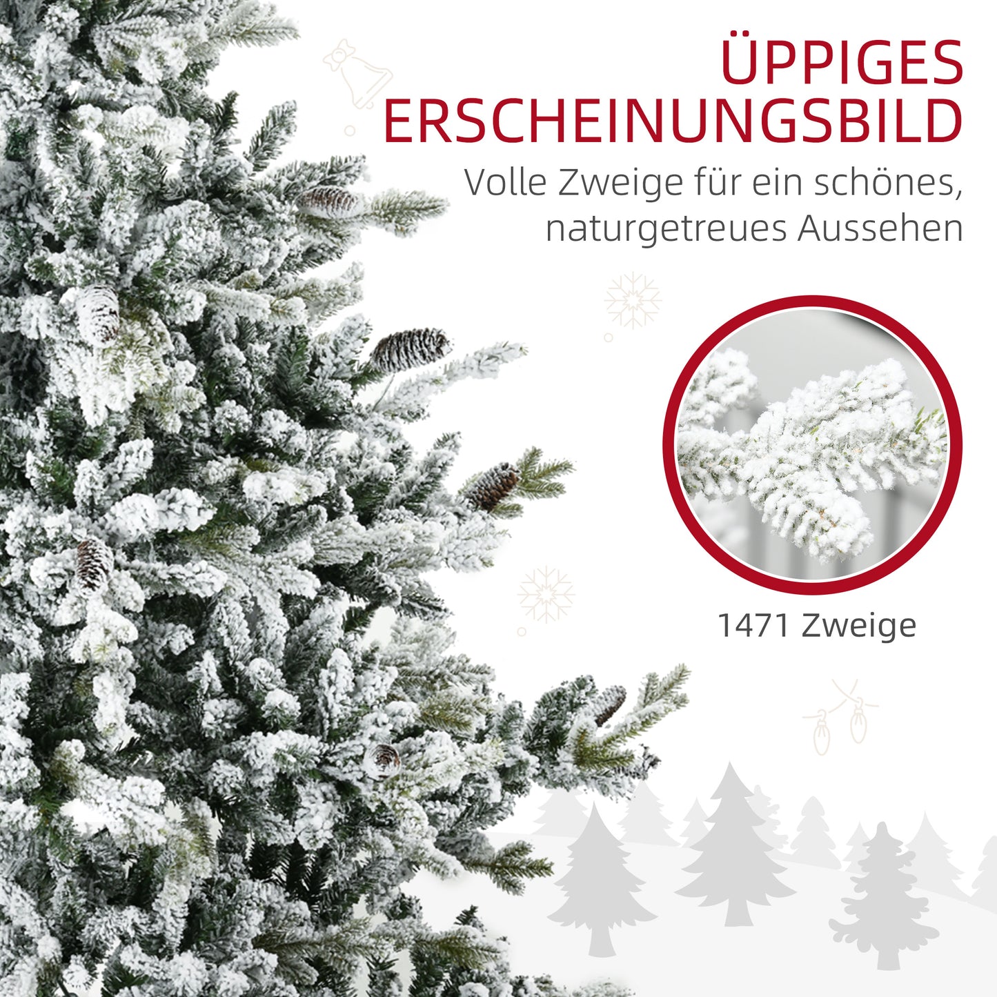 Kunstkerstboom – Nepspar – Decoratieve Kerstboom – Winterboom – Sneeuwdecoratie – 1,80 Meter Hoog – Realistische Takken Met Dennenappels