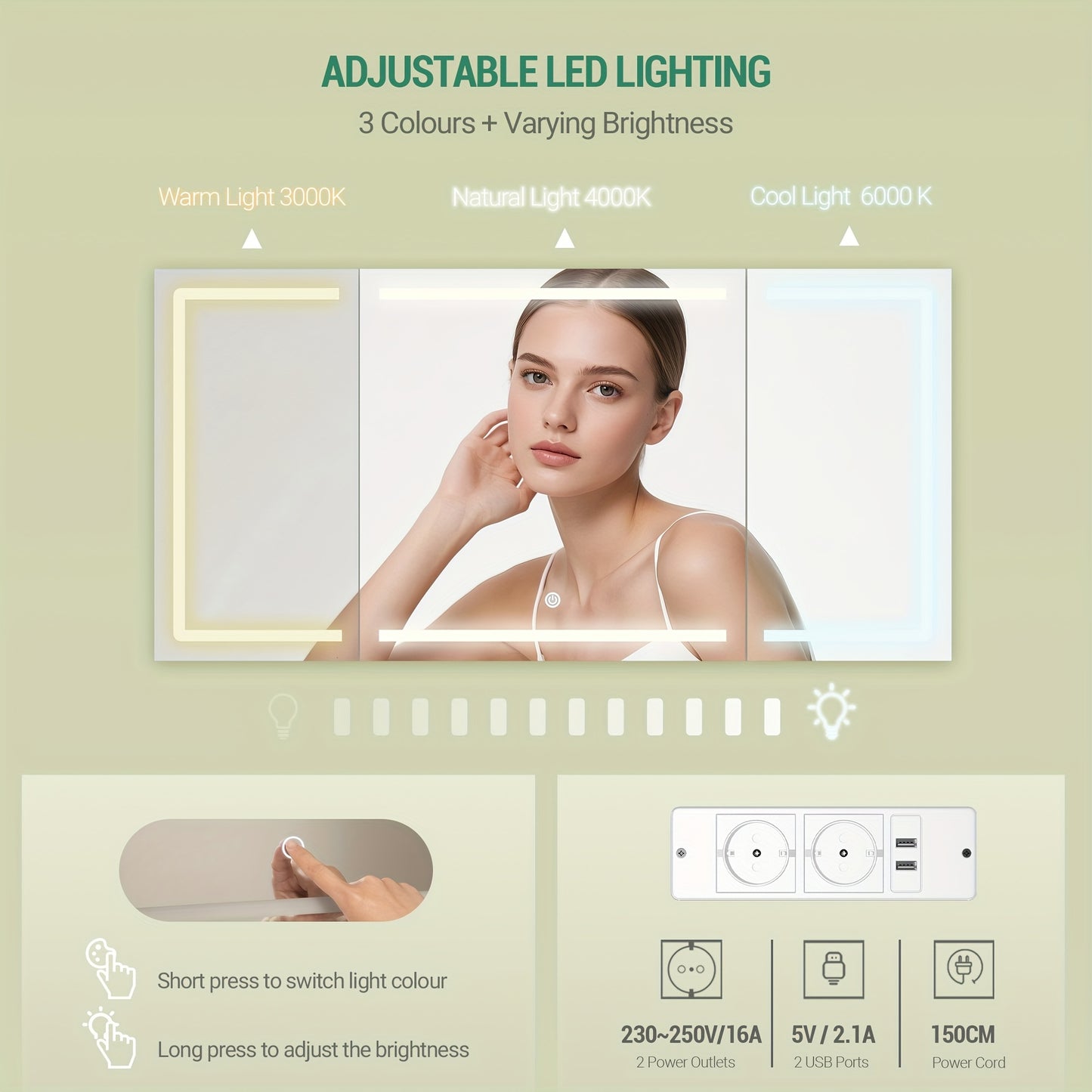 Make-up Tafel – Kaptafel – Schminktisch – Vanity – Make-uptafel – Grote Spiegel – Instelbare LED Verlichting – 8 Laden & Opbergruimte – Wit