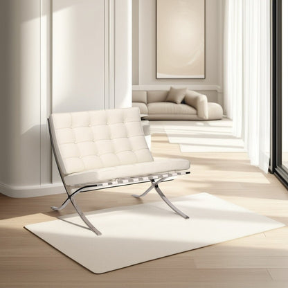 Leren Fauteuil – Relaxstoel – Lounge Stoel – Draaifauteuil – Armstoel – Natuurlijk Wit Leer – 46 cm Zithoogte – Max 120 kg Belastbaar