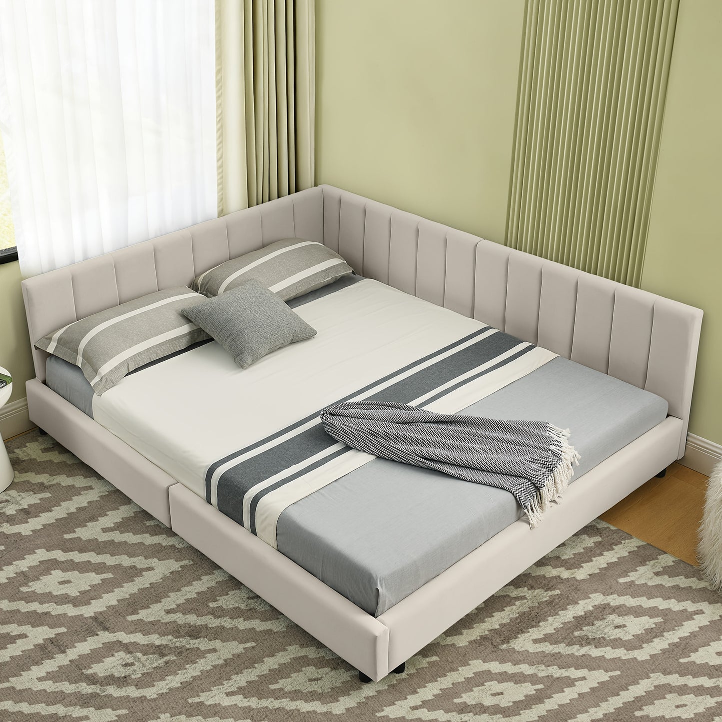 Bedframe – Tweepersoonsbed – Platformbed – Slaapbank – Bedombouw – Modern Design – Hoog Hoofdbord – Hoogwaardig Bamboe – Eenvoudige Montage