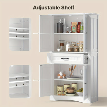 Opbergkast – Voorraadkast – Kastje – Dressoir – Bergkast – Modern – 4 Deuren Met Lade – Verstelbare Planken – Anti-Kiep Veilig – Wit Hout Kunstbord