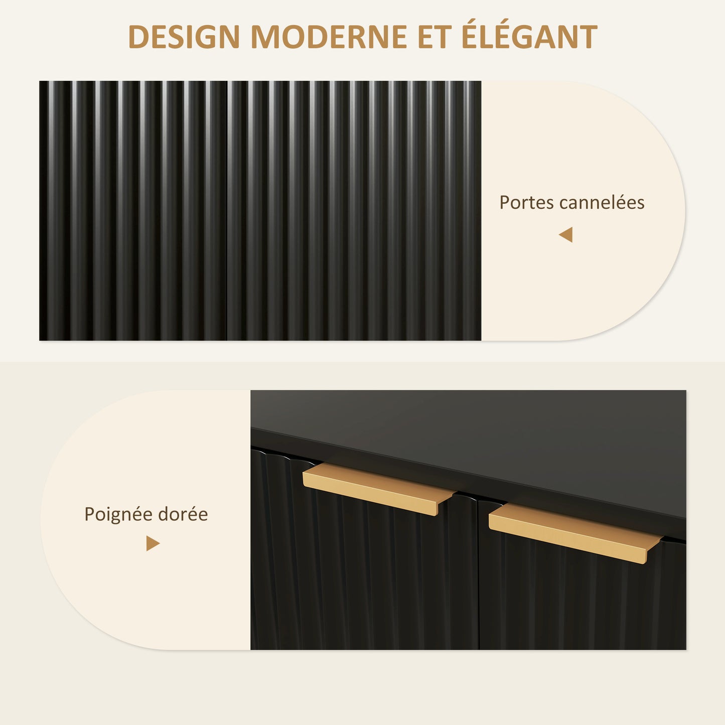 Dressoir – Sideboard – Opbergkast – Buffetkast – Woonkamerkast – Verstelbare Plank – MDF Metalen Poten – 76,5x39x77 cm – Zwart Mat