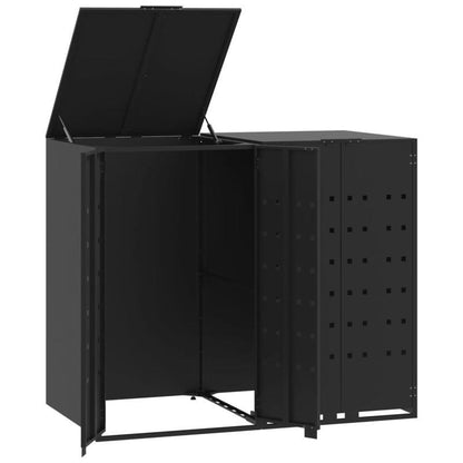 Prullenbak – Afvalbak – Pedaalemmer – Afvalemmer – Vuilnisbak – Stalen Deksel – Dubbel Met Wielen – 138x79x117 cm – Duurzaam Zwart