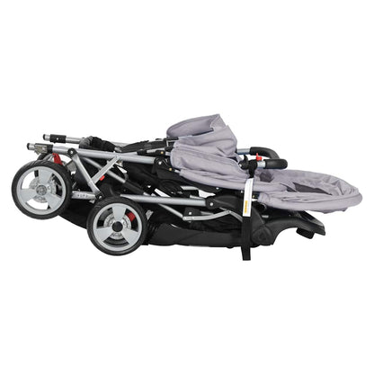 Buggy – Kinderwagen – Plooibuggy – Wandelwagen – Dubbele Buggy – Stalen Frame – Inklapbaar – Zonnekap – Grijs