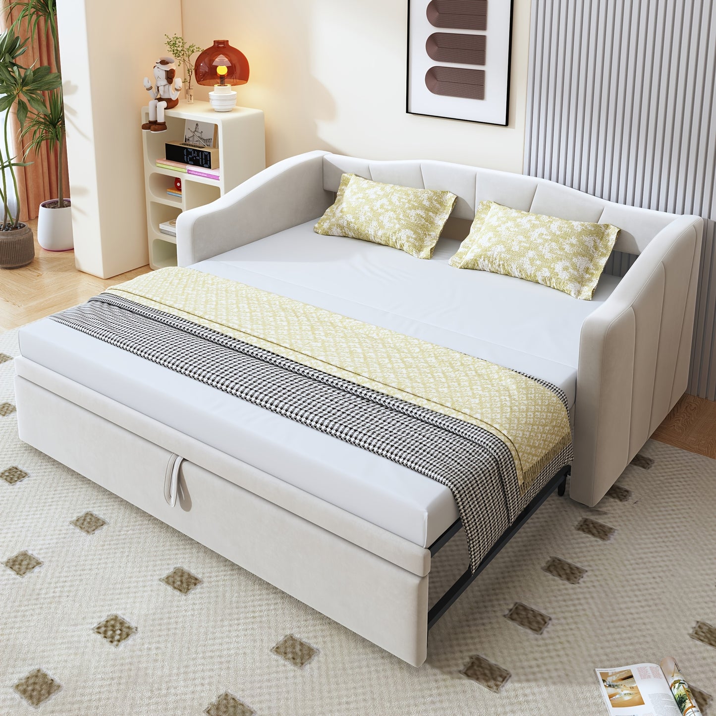 Opbergbed – Bedframe – Opbergbedlade – Slaapbed – Bed met lades – Modern wit – Ruimtebesparend ontwerp – Geschikt voor matras 140x200 cm