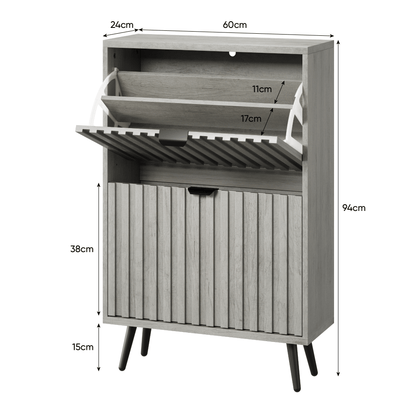 Schoenenkast – Schoenenrek – Opbergkast – Schoenenopberger – Halmeubel – Grijs MDF – 2 Dubbele Klapladen – Compact 60 cm Breed
