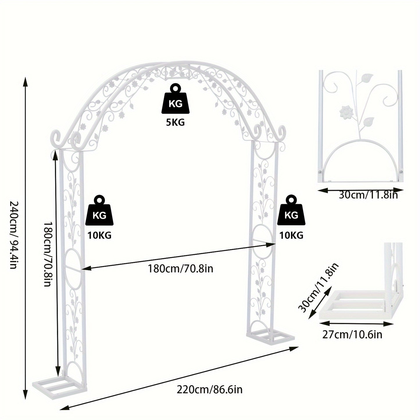 Witte Metalen Tuinboog – Tuinarche – Bruiloftsboog – Feestboog – Ceremonieboog – Duurzaam Metaal – Groot Formaat 220x240 cm