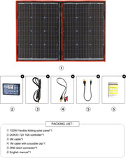 Complete 100W Foldable Solar Panel Set - Monocrystalline Solar Panel - 12V - Daylight Panel - Camper Solar Panel - With Inverter
